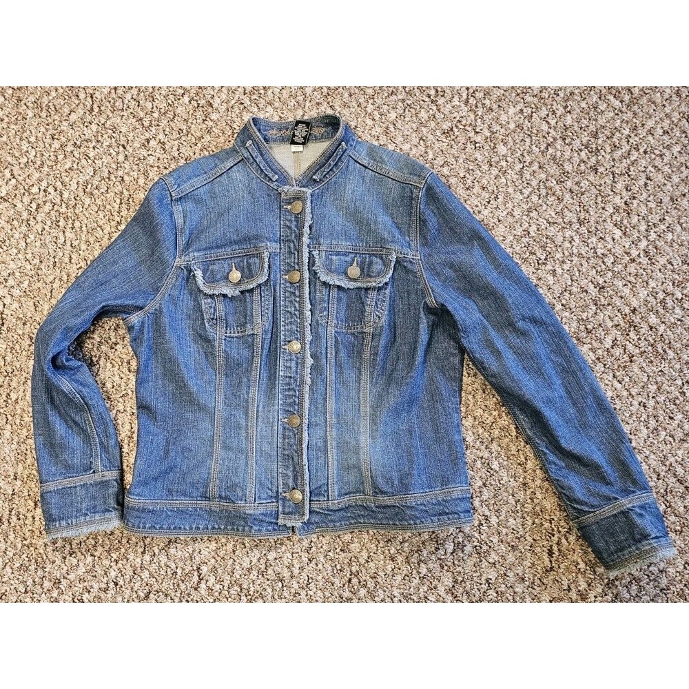 Kikit Jeans Frayed Denim Jean Jacket XL Women's Button Up Front Pockets